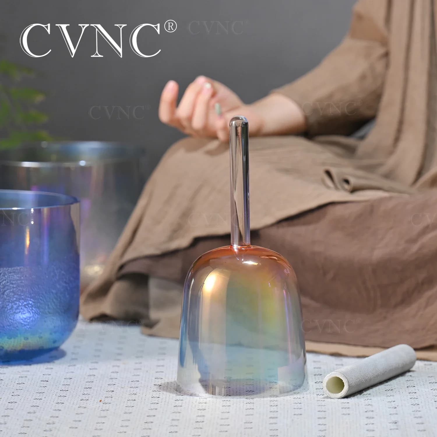 7 Inch Chromatic Haze Chakra Tuned Hollow Handheld Crystal Singing Bowl For Sound Healing With Bag cuenco cuarzo tibetan singing
