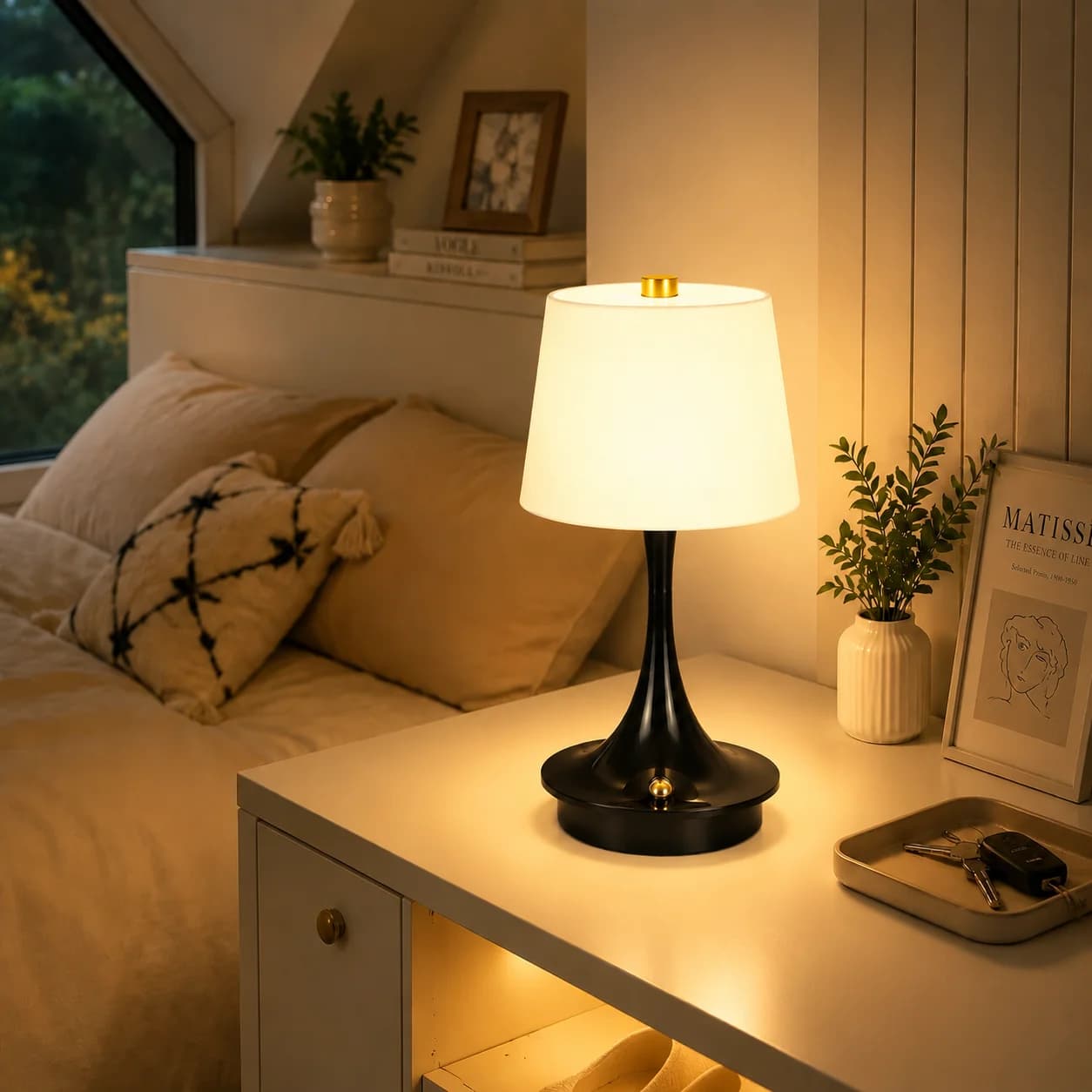 Rechargeable Table Lamp 1800mAh Battery LED Bedside Lamp USB-C Charging Touch Lamp for Bedroom Living Room Restaurant Decor