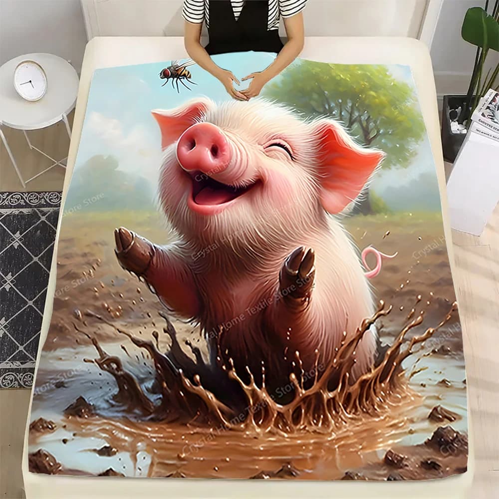 Coperte di flanella morbida con simpatico cartone animato di maiale Kawaii, mantengono caldo la coperta comoda coperta per letti da picnic, divani, camera da letto di casa, bambini