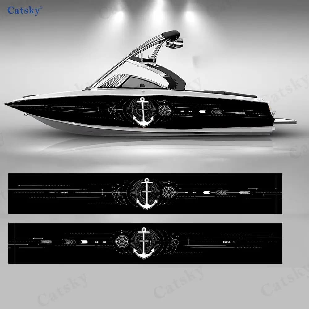 Adesivi per Barche Cyber Nautical Tech Anchor, Decalcomanie in Vinile PVC Impermeabili e Durevoli per Barche da Pesca, Design Resistente ed Elegante