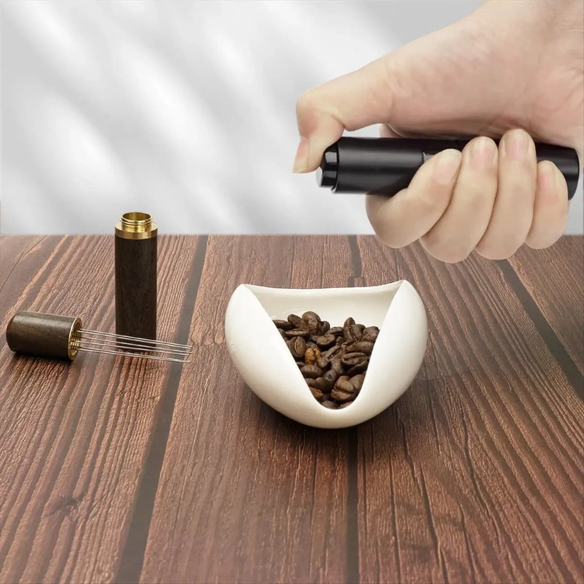 AA83 Bottle and Coffee Bean Dosing Cup and WDT Tool 3-Piece Set, Ceramic Dosing Vessels Tray Kit,Coffee Bar Accessories