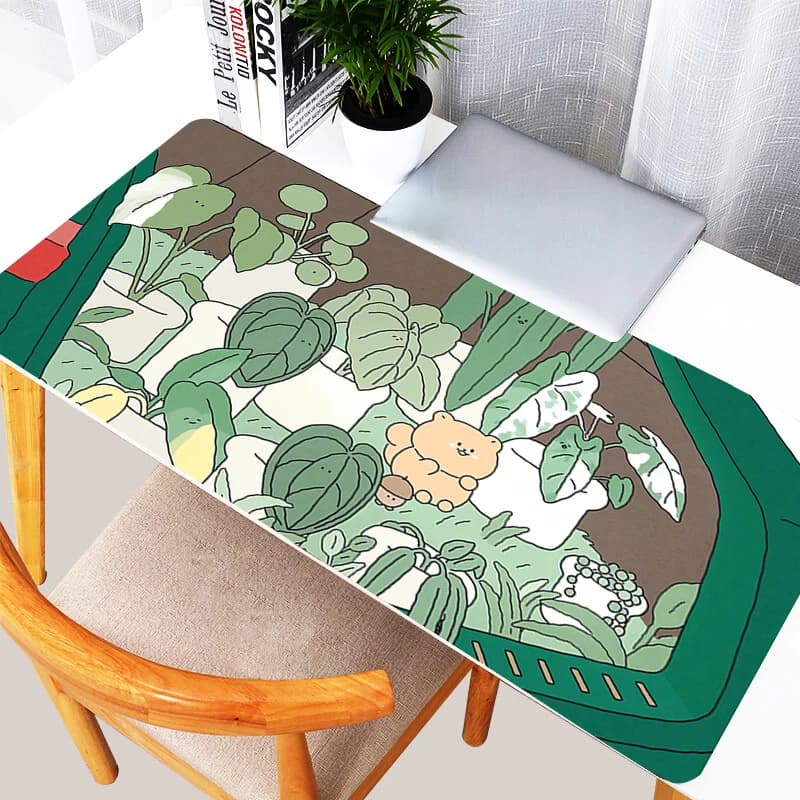 Tappetino per Mouse da Gaming, Design con Scoiattolo Cartoon, Antiscivolo, per PC e Laptop, Accessori per Gamer, Tappetino per Tastiera con Motivo Piante Verdi