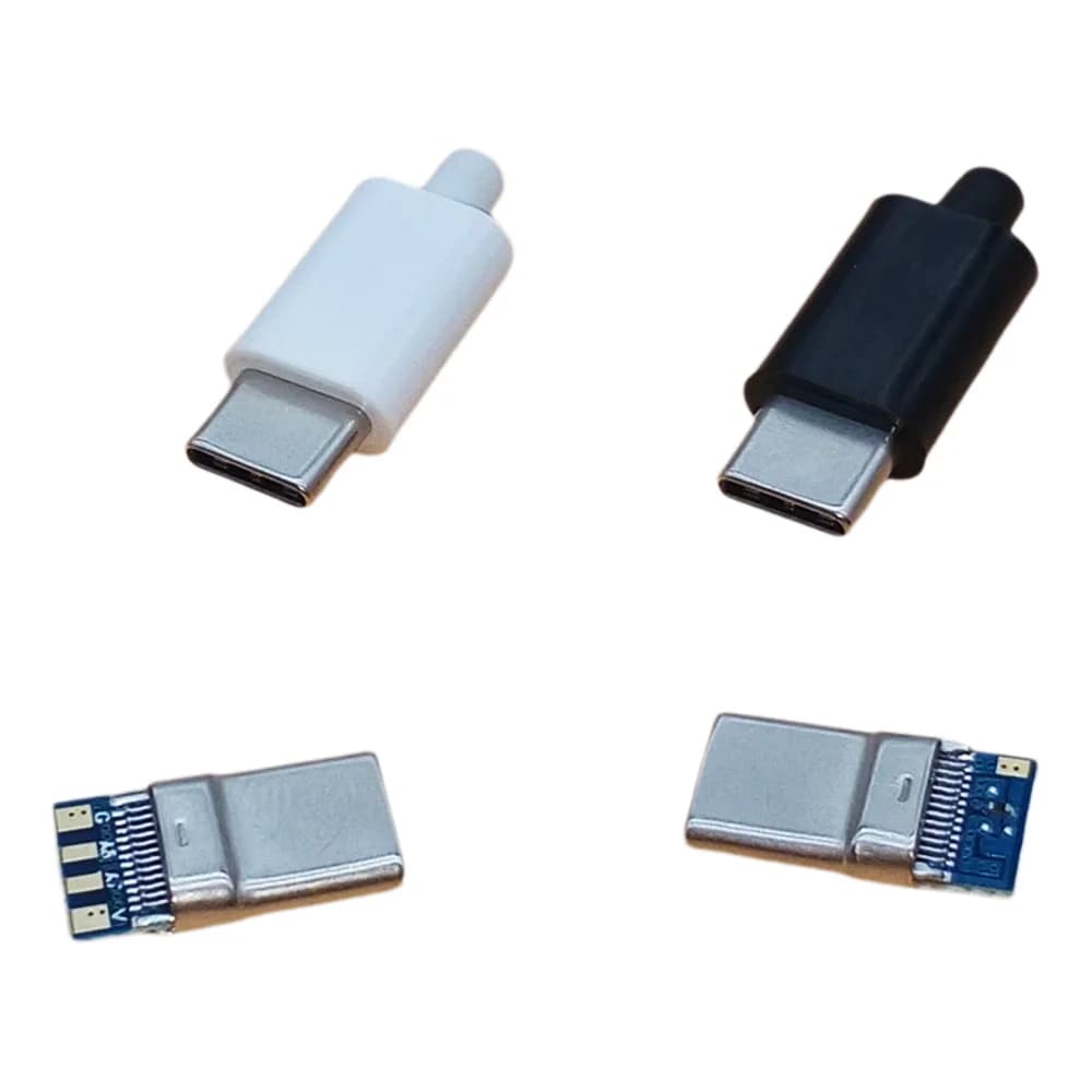 2/5Pcs Type C 2.0 Male Jack Plug Welding Type USB-C 4in1 2A large current USB 3.1 Connector Black White