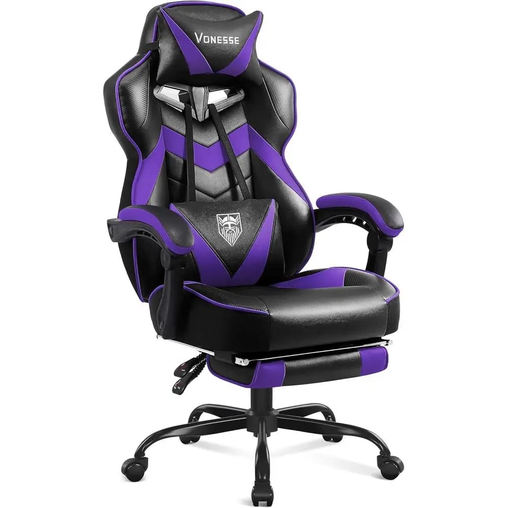 Sedia da Gaming Ergonomica con Schienale Alto, Poggiapiedi e Massaggio, Cuscino a Molla Imbottito per Adulti, Grande Sedia Reclinabile per Computer
