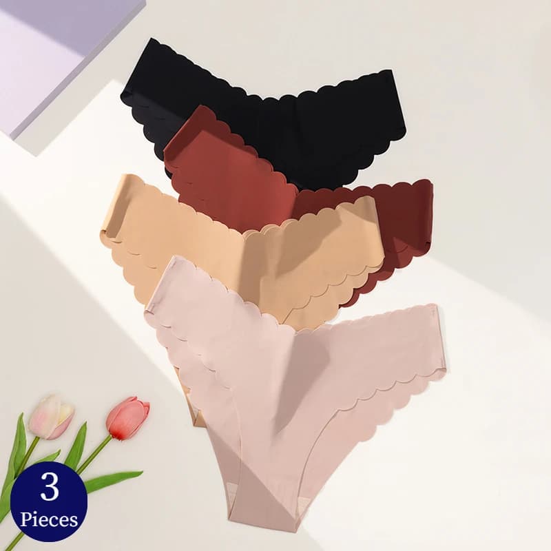 TrowBridge 3PCS/Set Women's Panties Seamless Underwear Simple Wavy Edged Woman Briefs Sexy Lingerie Female Satin Cozy Underpants