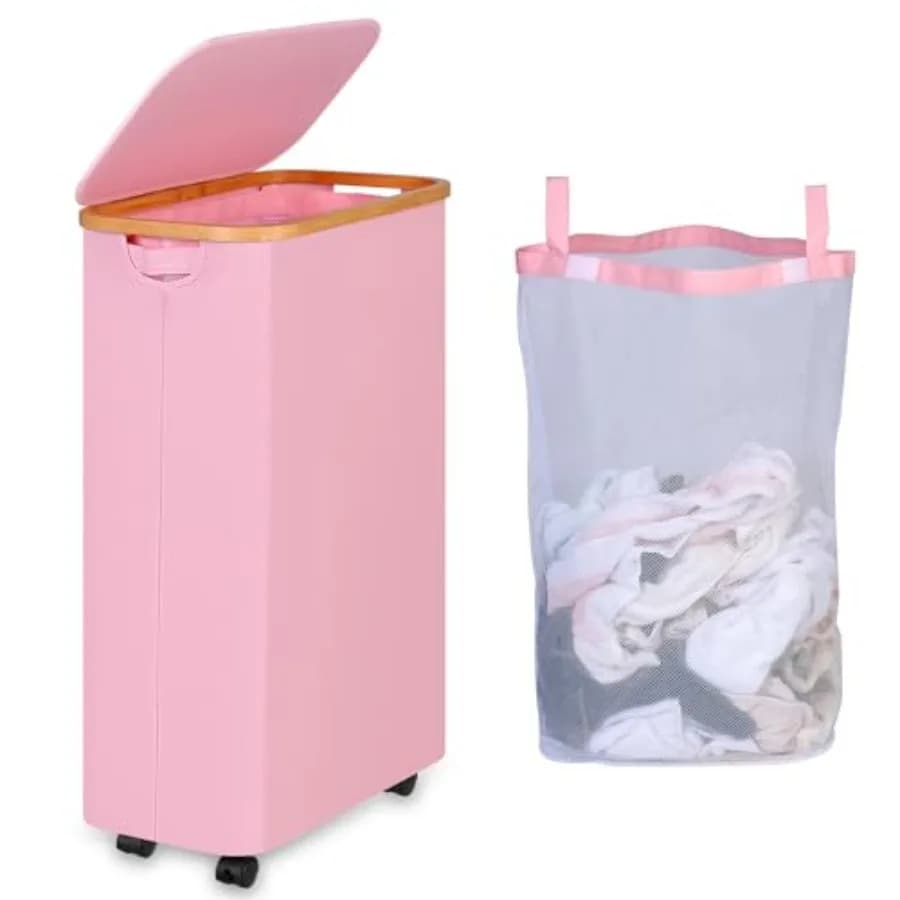 74L Laundry Hamper with Wheels, Clothes Hamper for Laundry Laundry Basket with Lid and Inner Bag, for Laundry Room, Bedroom, Do