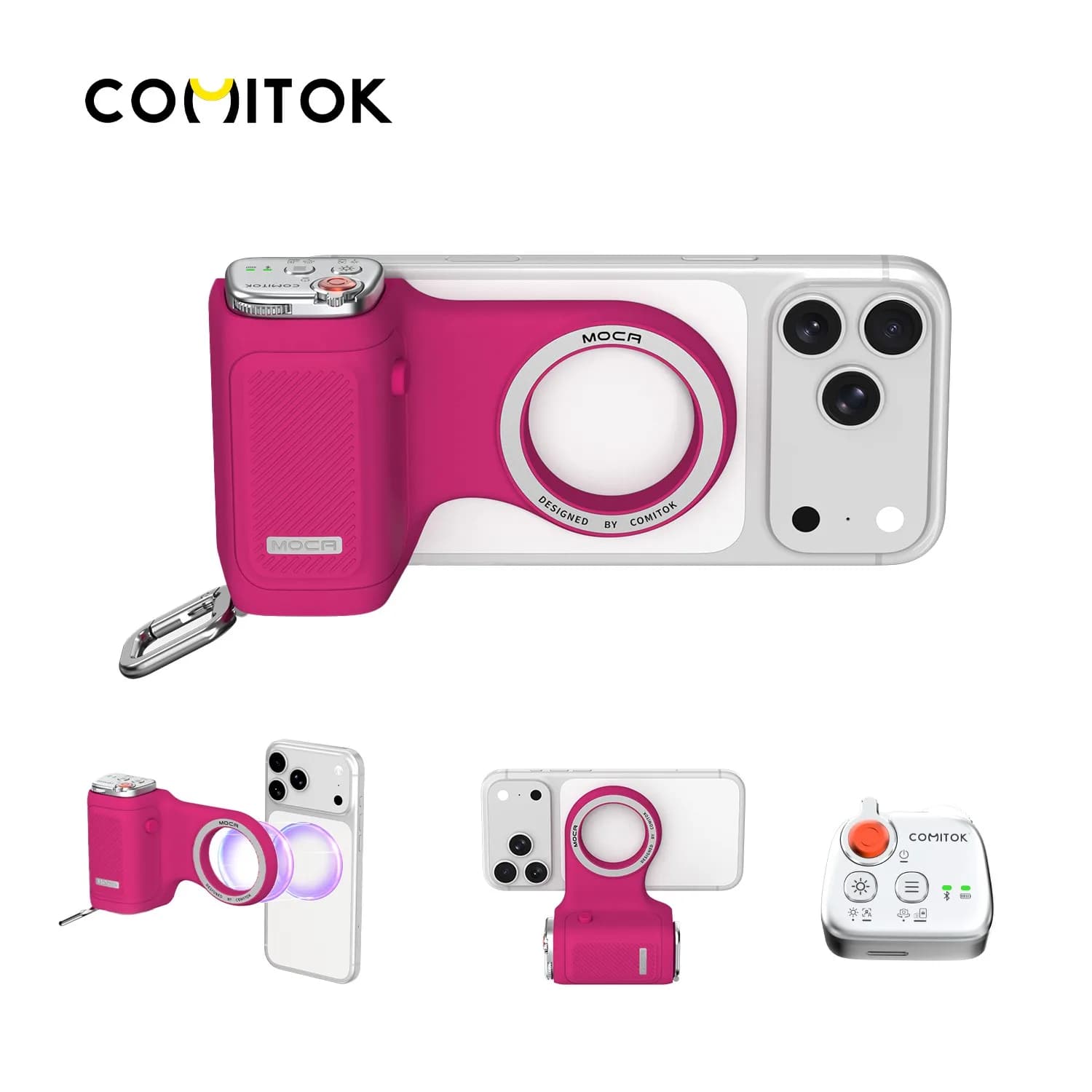 COMITOK Magnetic handle for phone Remote handle for iPhone - Use with one hand Vlog/Selfie Strong anti-slip and stable handle