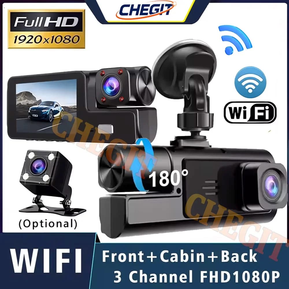WiFi 3 channels Mini Car DVR Dash Cam Three way Internal camera for vehicles DVR FHD 1080P Video Dashcam Camera Black box