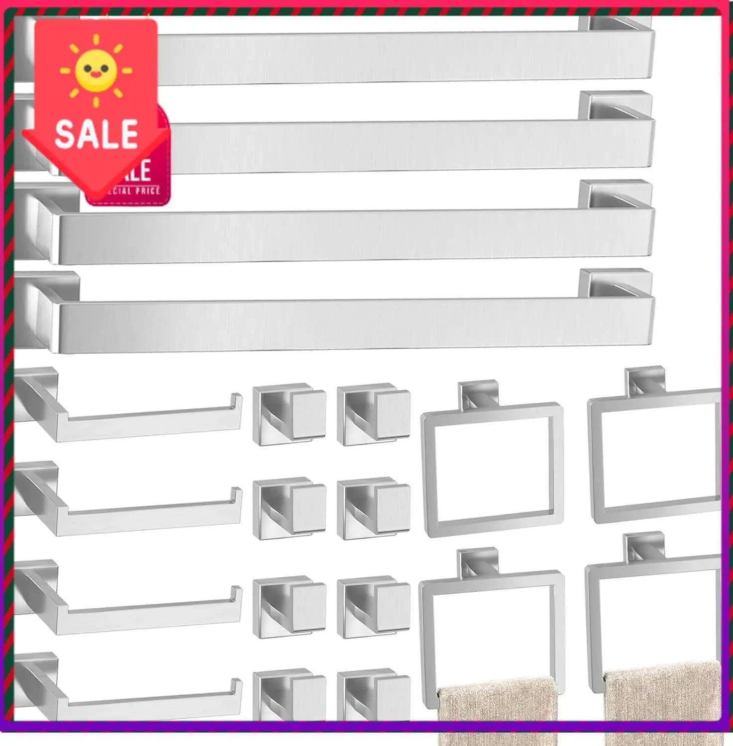 20-Pieces Brushed Nickel Bathroom Accessories Set, 24 Inch Towel Bar Set | Stainless Steel, Towel Ring, Toilet Paper Holder, Rob