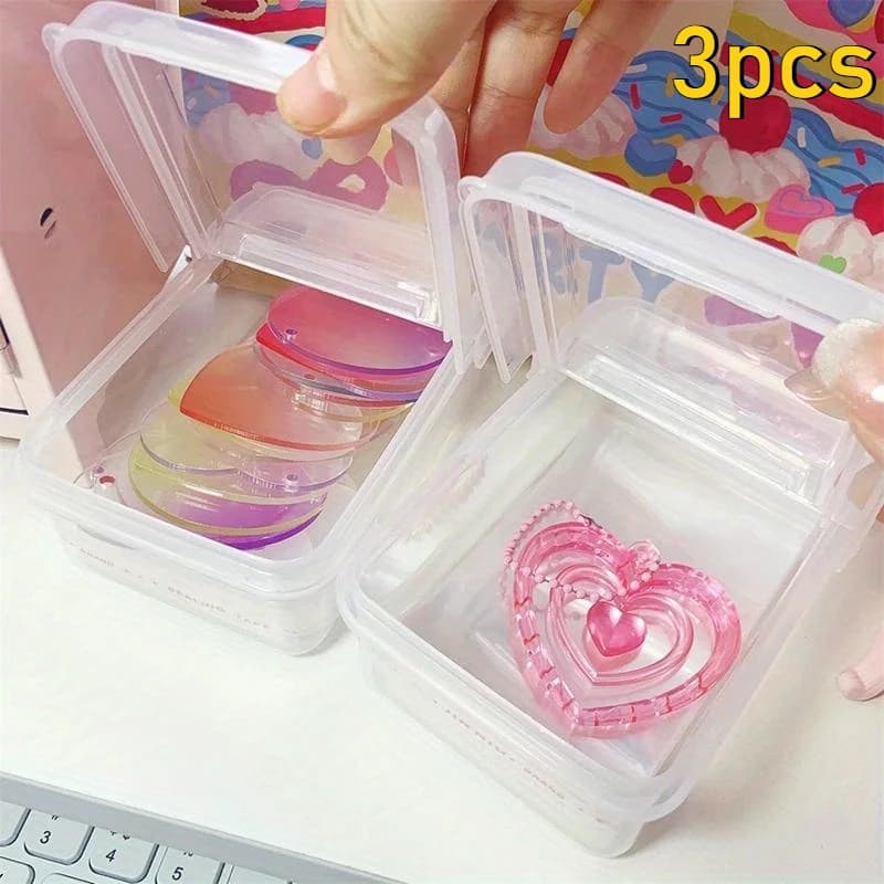 3pcs INS Transparent Plastic Storage Box 3 inch Photocards Small Card Storage Box Desk Organizer Box Classification