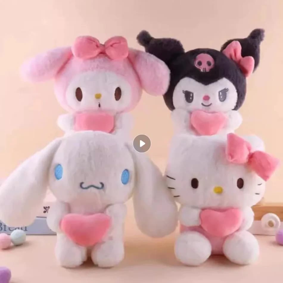 Cuscino Sanrio Hello Kitty Kuromi da 22 cm, peluche KT, giocattoli morbidi per ragazze, peluche a forma di cuore, My Melody, Cinnamoroll, bambole di peluche, regali.