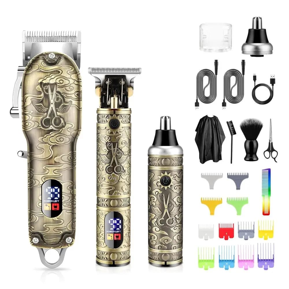 Kit per la cura della barba e tagliacapelli ricaricabile tramite USB con display a LED