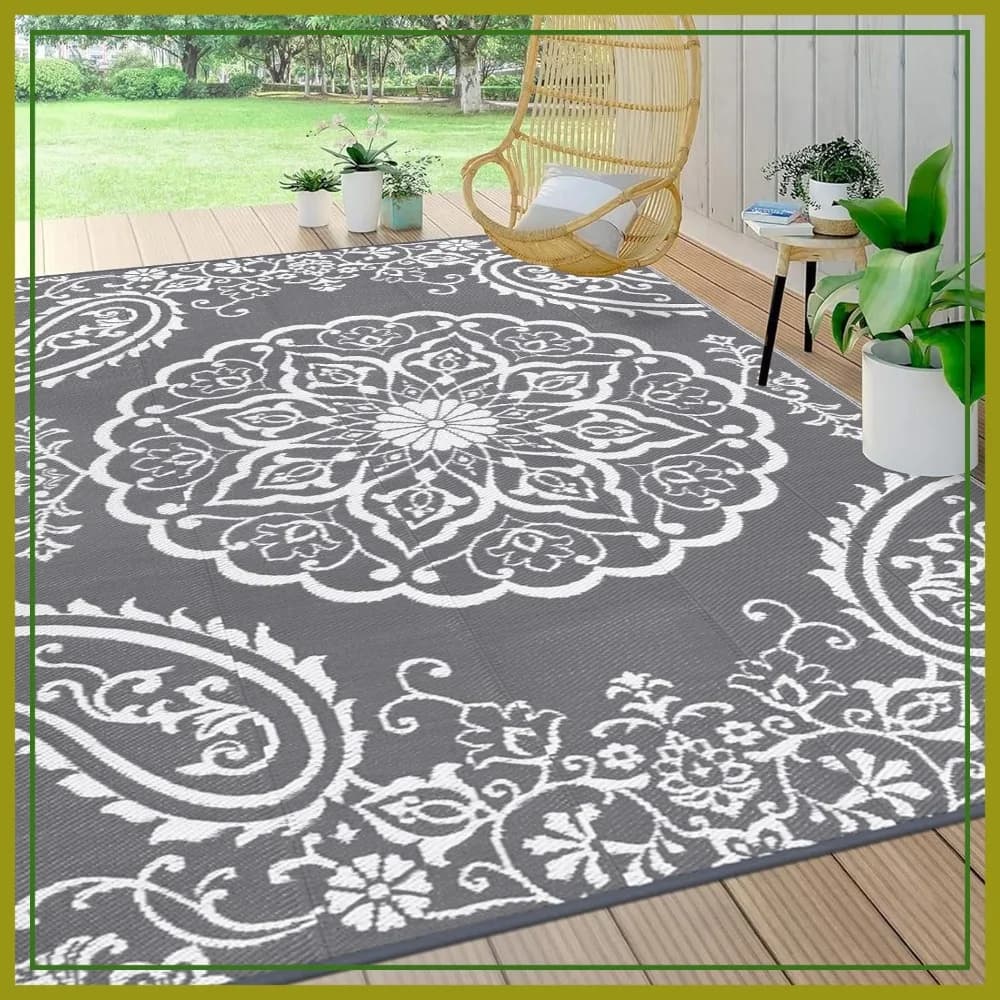 Tappeto Impermeabile da Esterno 9x12, Tappetino Reversibile in Paglia Sintetica per Patio e Campeggio, Tappeto per Interni ed Esterni per Terrazza, Camper, Portico, Balcone, Giardino, Picnic