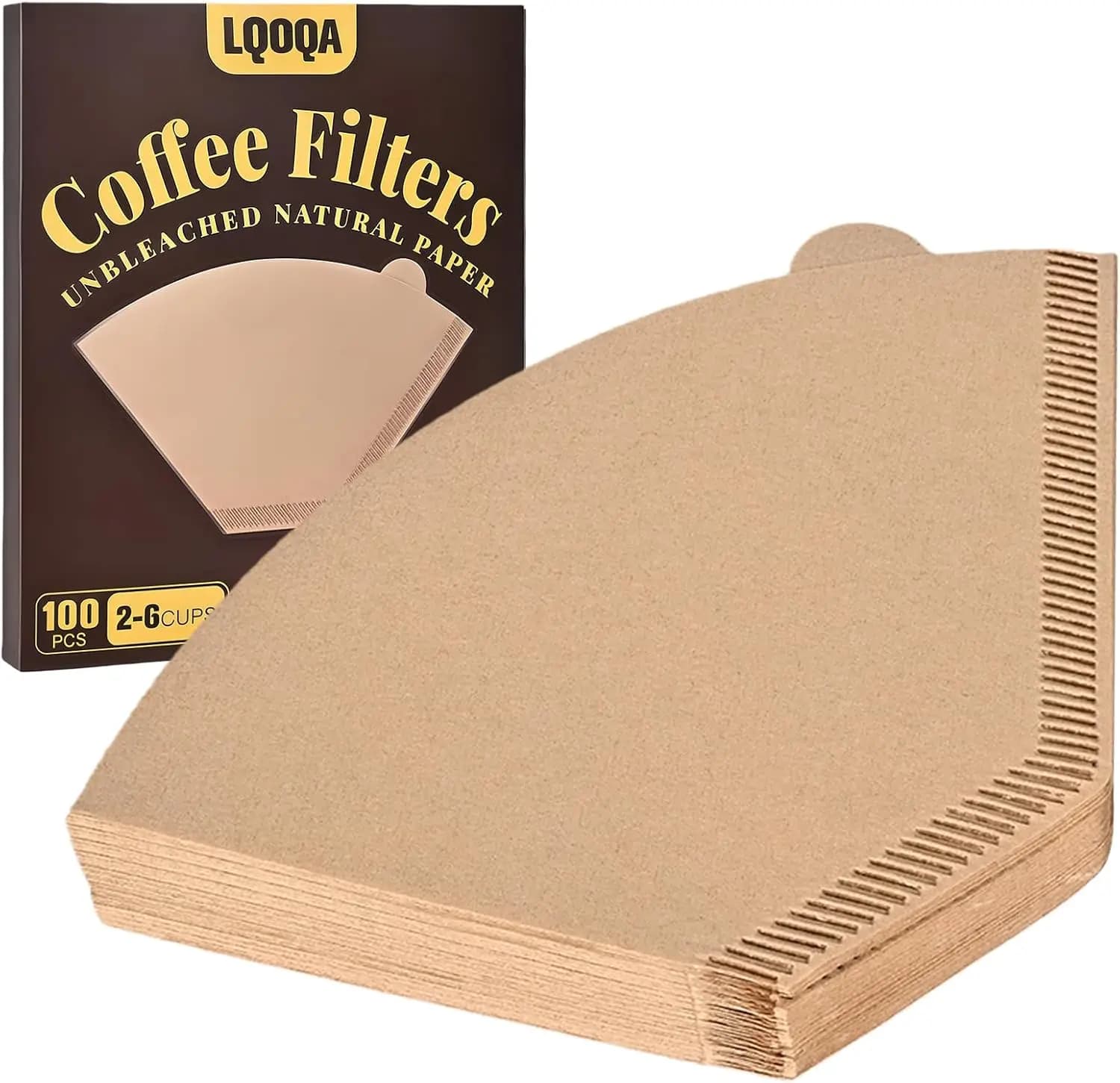 100 Count #2 Cone Coffee Filters, Unbleached Natural Paper, No Blowout & Tear-Resistant, Compostable, Fits 2-6 Cup Makers, Pour-