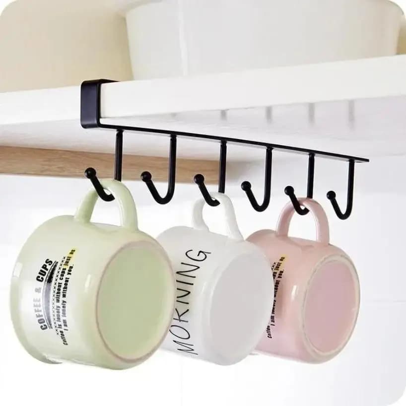 Kitchen Wrought Iron Hooks 6 Row Hooks Without Punching Cabinet Hanging Shelves Household Multifu Wardrobe Tie Bag Storage Hooks