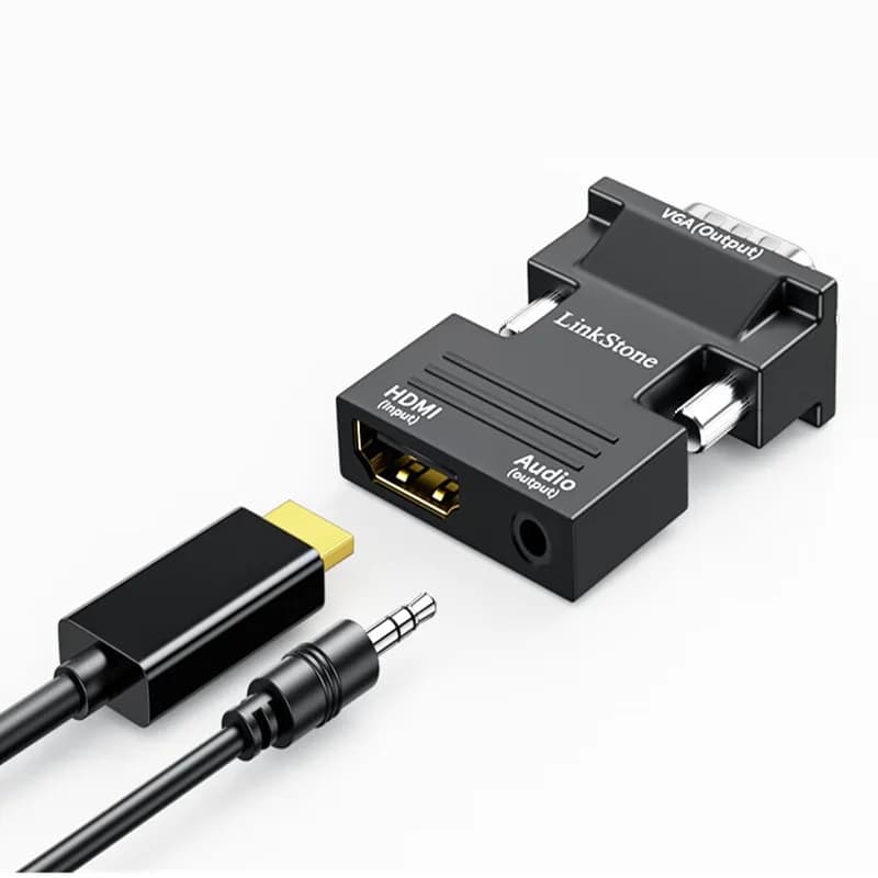 Adattatore convertitore da HDMI femmina a VGA maschio con cavo audio da 3,5 mm per monitor PS4, proiettore, PC, laptop, adattatore da 1080P HD a VGA