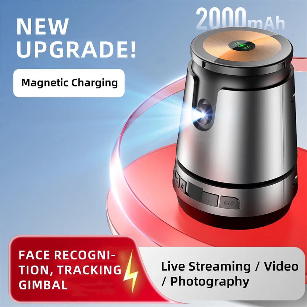 Treppiede Magnetico per Selfie Stick con Gimbal, Riconoscimento Gesti e Tracciamento Volto, Supporto da Tavolo per Live Streaming e Registrazione Video