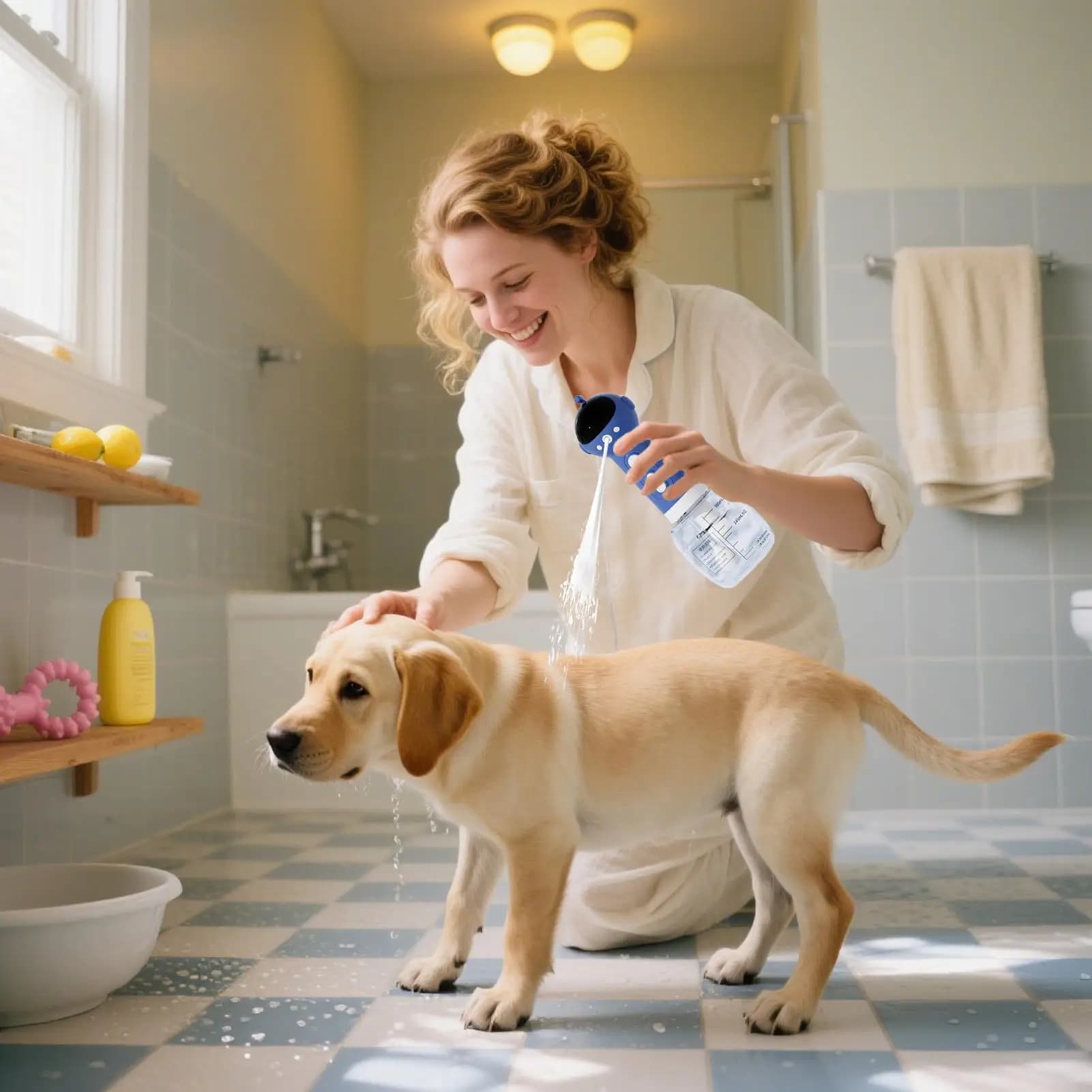 Dispenser per shampoo per cani Spazzola da bagno per animali domestici con dispenser di sapone Spray compatto Forniture Bottiglie di lavaggio per il salone domestico all'aperto Lavandino per gatti