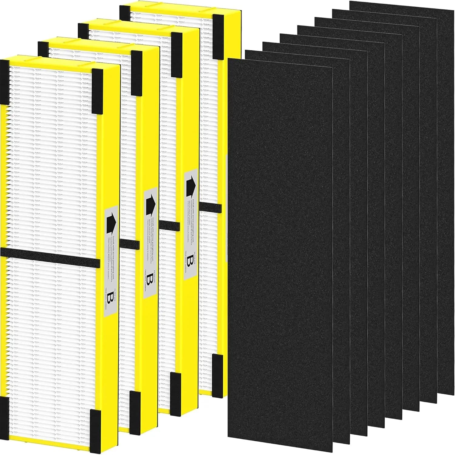 Confezione da 4 filtri per purificatore d'aria con 8 prefiltri al carbonio, compatibili con diversi modelli, gialli