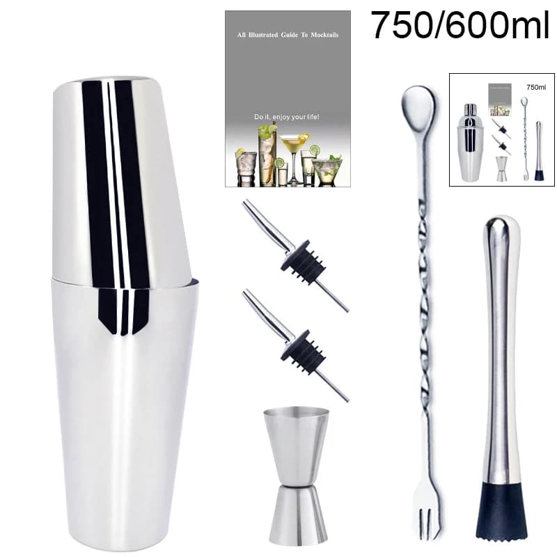 1-6 pz 750ml 750/600ml Cocktail Shaker Set con ricetta Cocktail, Bartending Kit Bar strumenti accessori Pourer Muddler Jigger