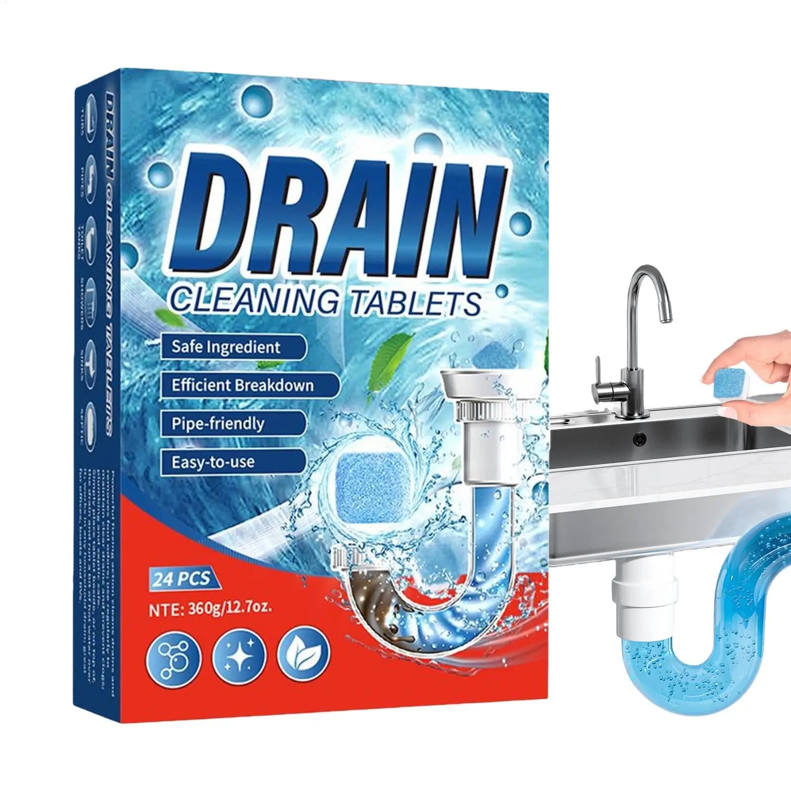 Drain Clog Remover Powerful Cleaning Declogger Sink and Drain Cleaner Pipe Tablets for Bathtub Toilet Bathroom Laundry Basement