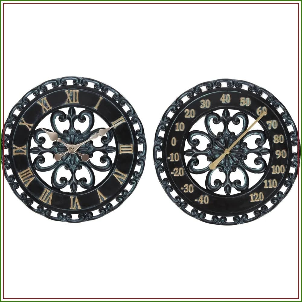 Set Orologio da Parete e Termometro con Effetto Verdigris, 13 Pollici, per Interni ed Esterni, Ottima Idea Regalo
