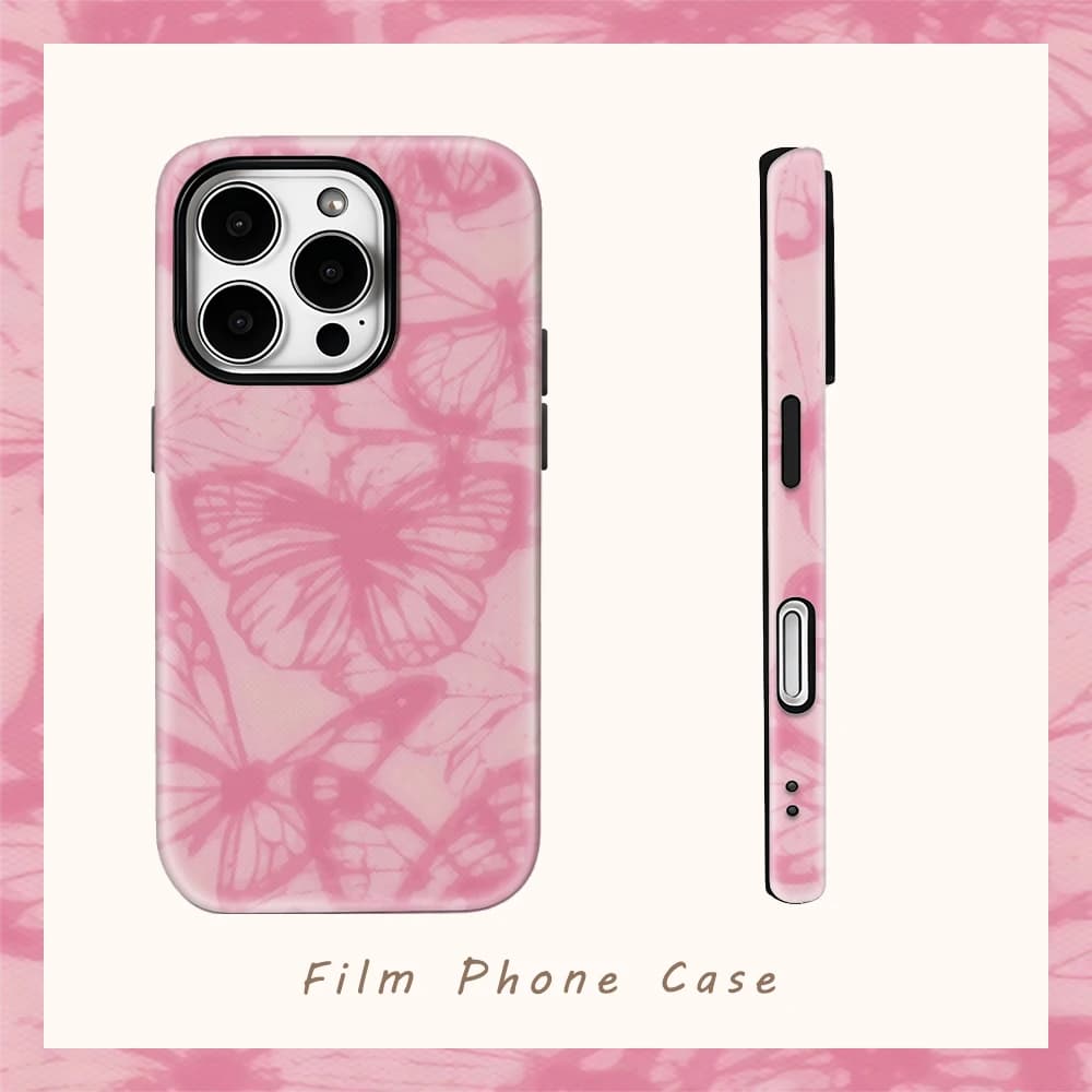 Custodia per telefono danzante con farfalla rosa per IPhone 16 15 14 13 12 11 X XS XR XSMAX 7 8 Pro Max Plus Cover posteriore a doppio strato