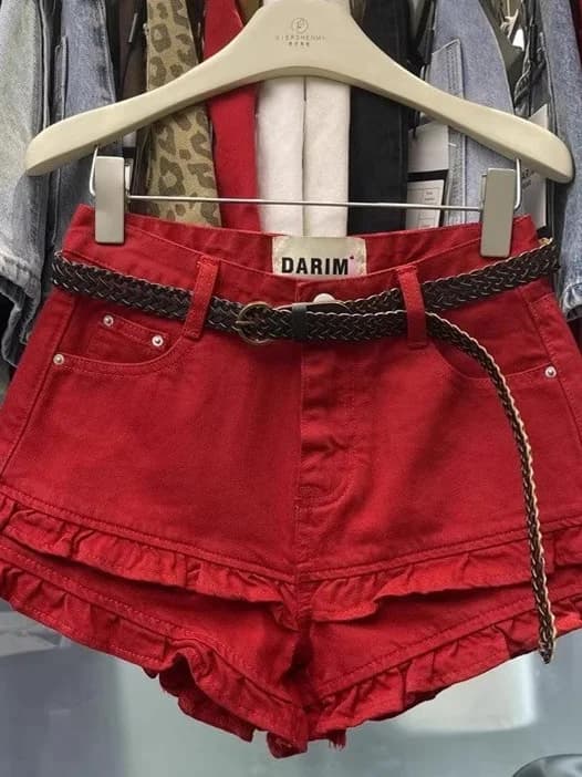 Shorts Estivi Casual da Donna in Denim a Vita Alta, Stile A-Line, con Patchwork, Gamba Larga, Stile Dolce e Audace, per il Pendolarismo
