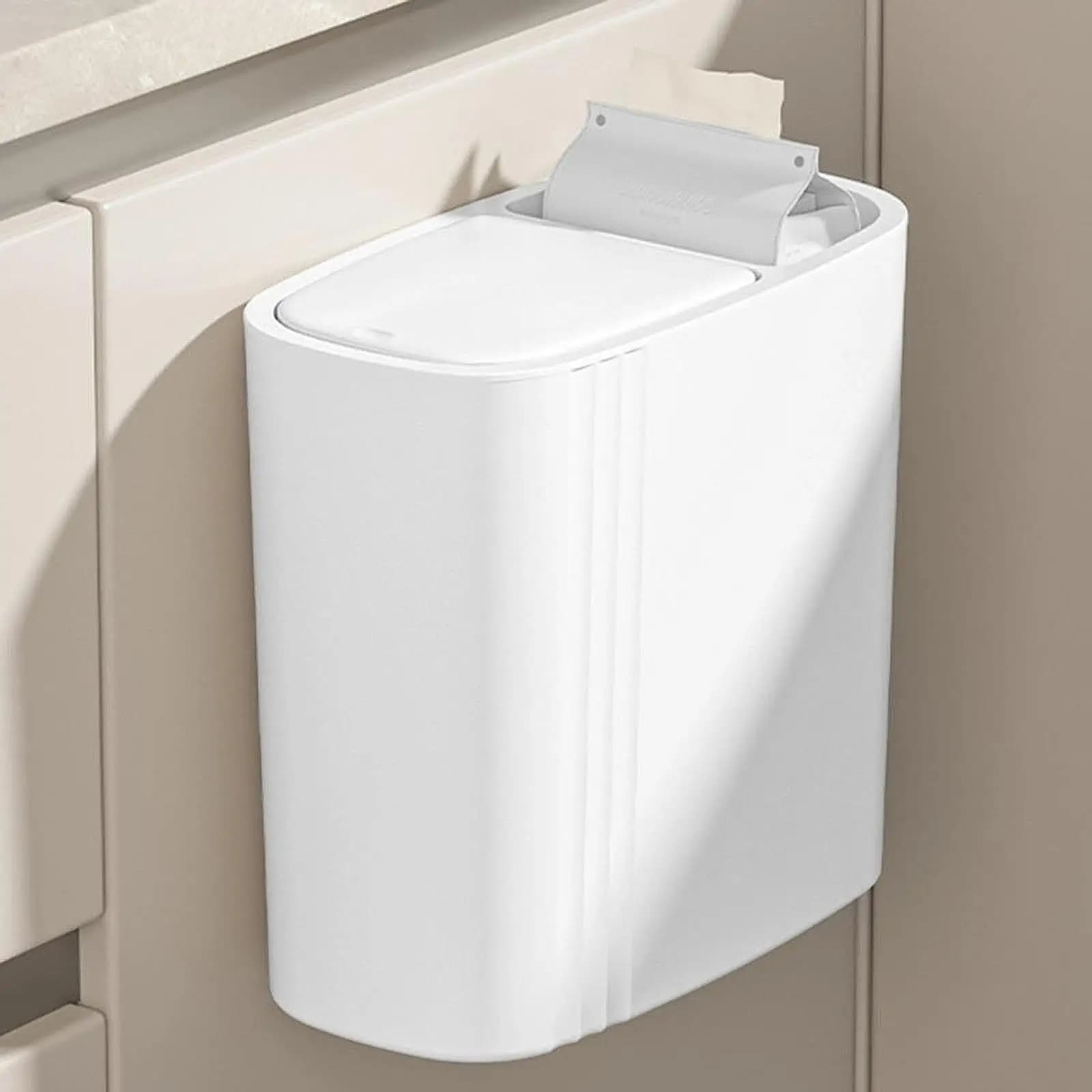 Bathroom Trash Can with Lid Compact Rectangular Bin Small Waste Basket for Bedroom Office Kitchen Crafts Room