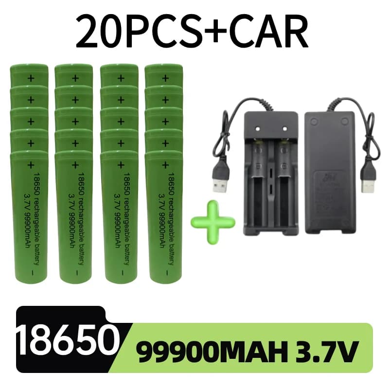 2025 18650 battery with large capacity 99900Mah 3.7V+charger toy flashlight lithium-ion rechargeable battery, free shipping