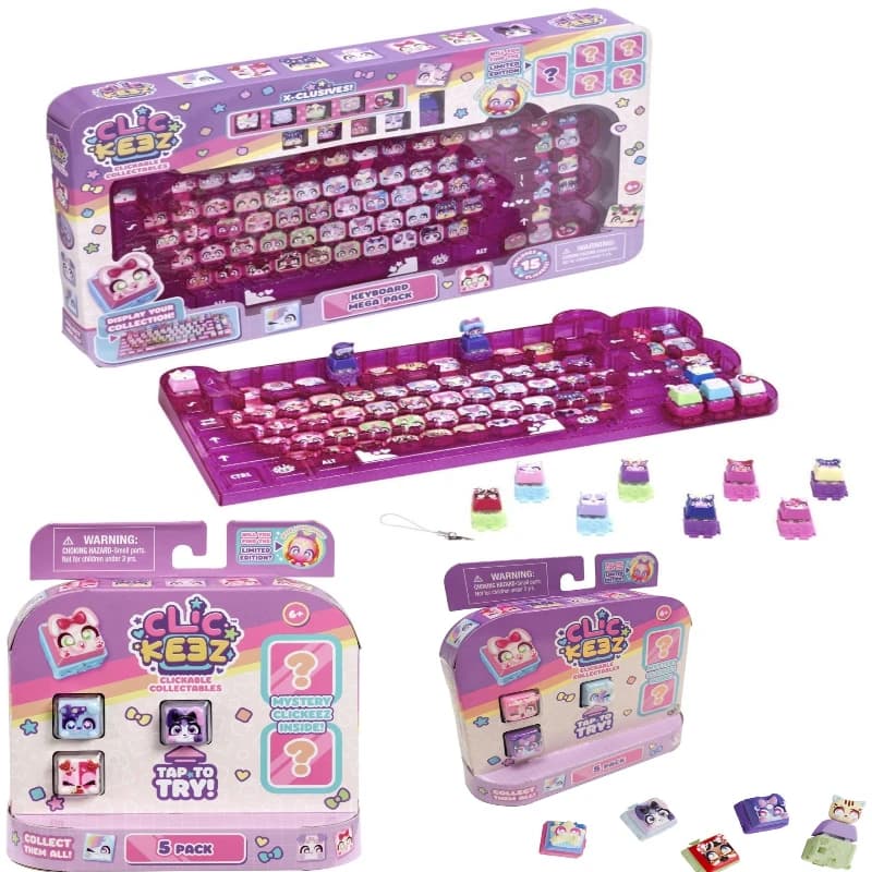 Clickee Tastiera Meccanica, Ciondolo per Zaino, Portachiavi, Bambola Animale, Blind Box, Collezione Antistress, Giocattoli per Bambini