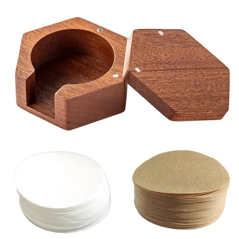 Wood Coffee Filter Paper Box with Magnetic Lid & 800 Pcs 53mm Filter Papers,Dustproof Moisture-Proof,For NINJA ES601 ES655 ES701