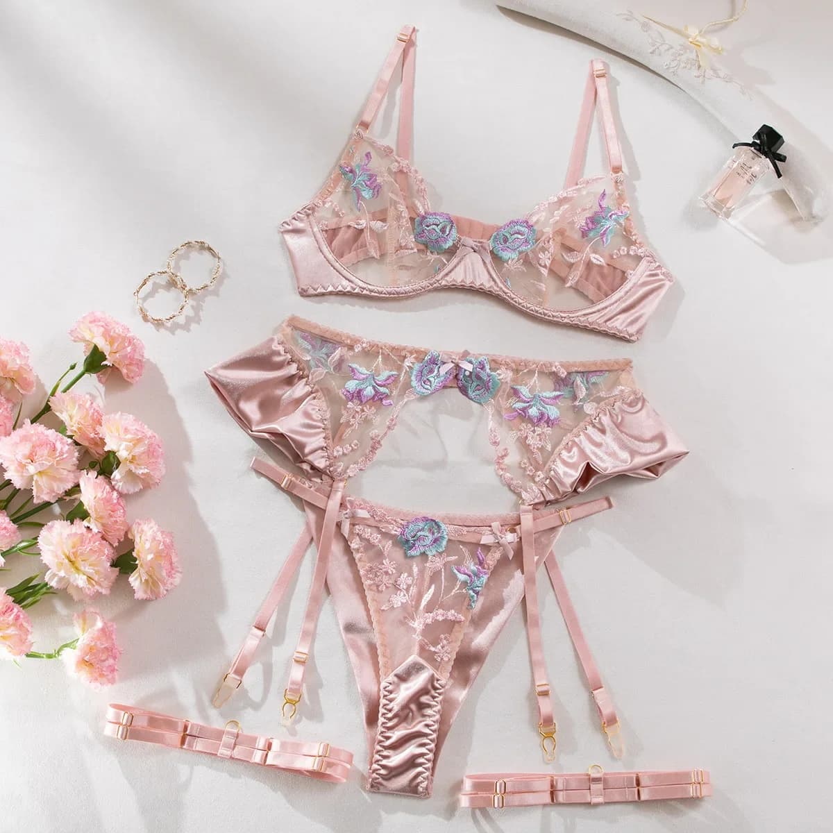 Sexy Exotic Lingerie Set Elegant Women Flower Embroidery Ladies Thong Underwear Femal Exotic Set high quality