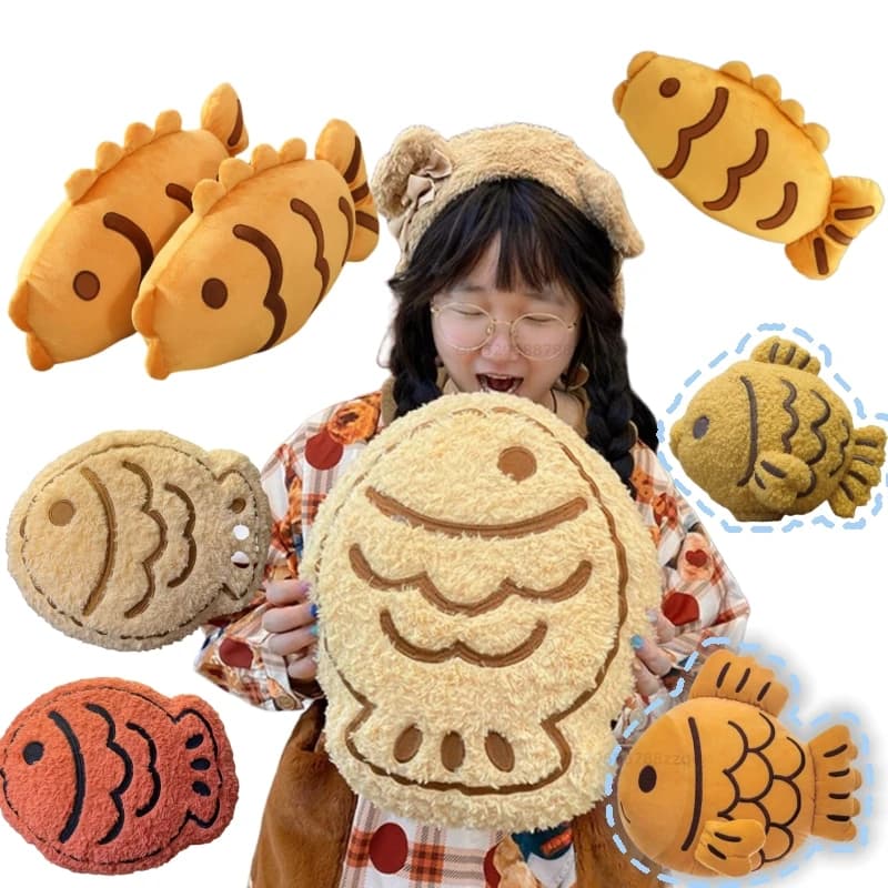 New realistic cartoon Taiyaki yellow livery fish plush pillow plush pillow sofa furniture birthday Christmas gifts