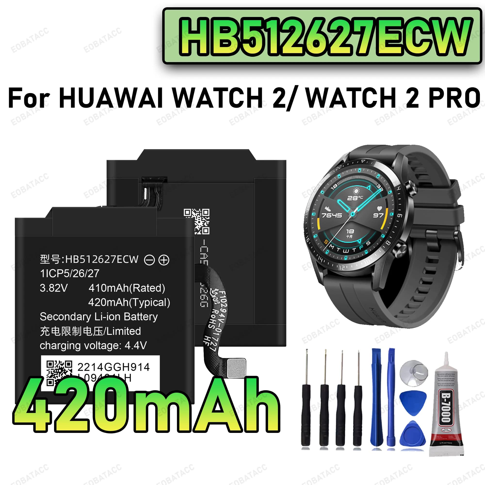 100% nuova batteria HB512627ECW a ciclo zero per Huawei Watch 2/Watch 2 PRO Smart Watch Bateria + strumenti gratuiti