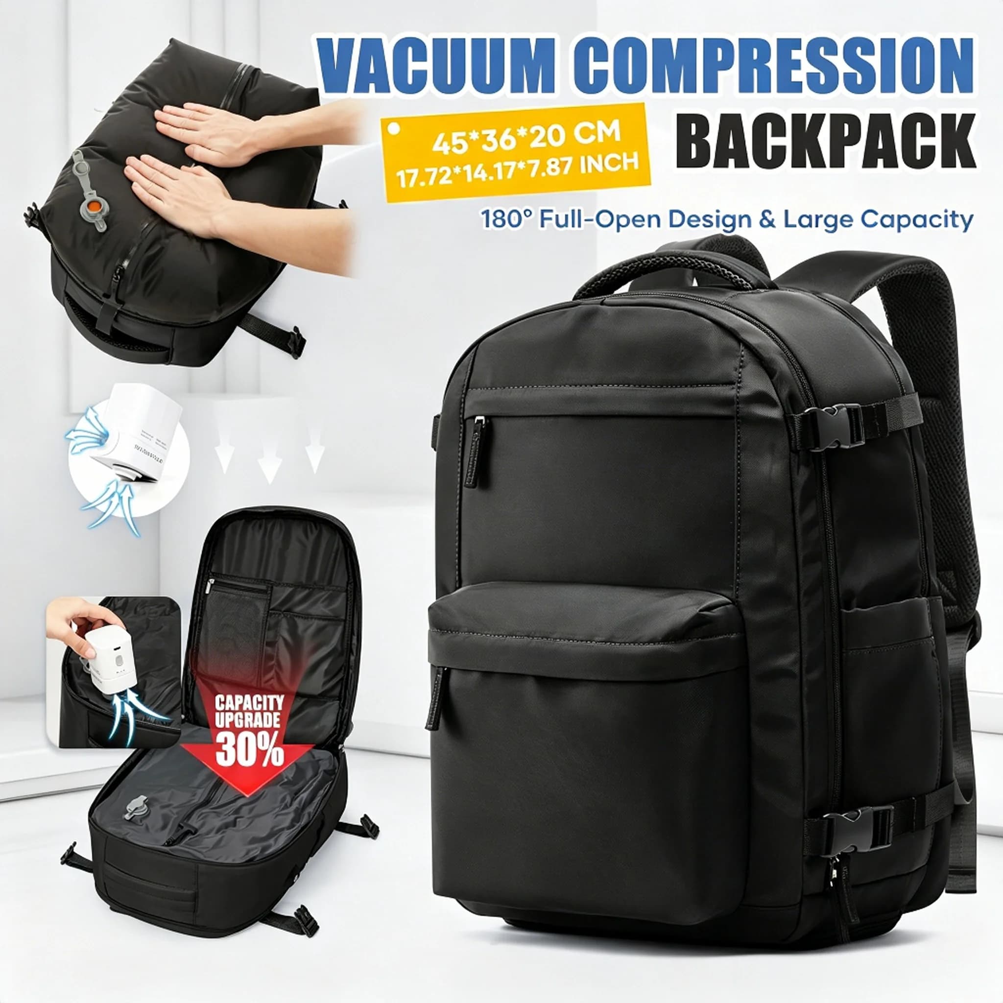 Vacuum Backpack EasyJet 45x36x20 Airplane Cabin Backpack Vacuum Compression with Pump Hand Luggage Backpack for Women Laptop Bag