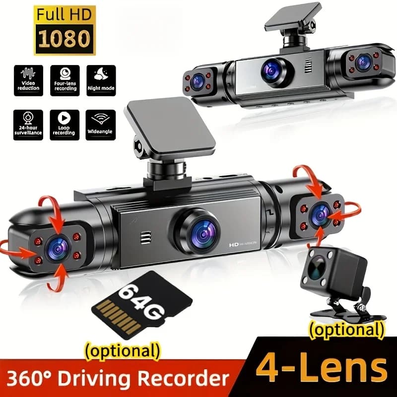 Dash Camera for Cars, Dash Cam Car, 360 Degree Dashcam FHD 1080P Front Left and Right with 3.16 Inch Display, G-Sensor, Night Vision, Parking Monitoring, Backup Assistant Optional 3lens Version, 2lens Version&64GB Card