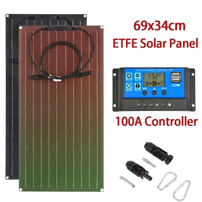 200W 18V ETFE pannello solare 100A Controller caricatore di energia cella solare monocristallina flessibile per campeggio Yacht RV Car Boat