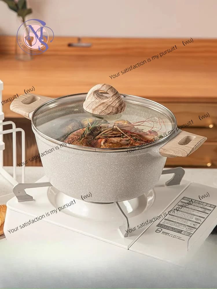 Pentola per zuppa antiaderente. Fornello a induzione domestico universale per gas. Frittura e cucina