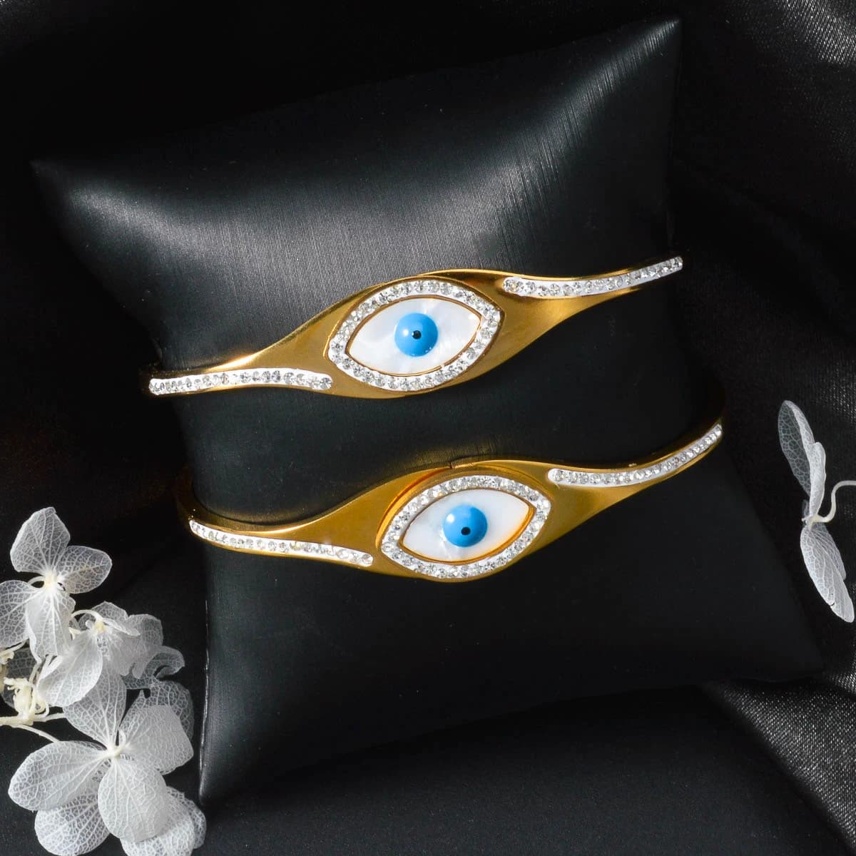 Bracciale turco con occhio del diavolo Anello a mano in acciaio inossidabile di moda Dubai Bracciale da polso con gioielli in zirconi placcati in oro 18 carati Regalo di compleanno