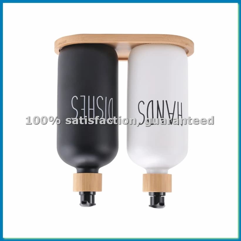 Dispenser di sapone per mani e piatti per lavello da cucina - Set dispenser di sapone da cucina stile rustico con vassoio (Nero e Bianco)-A79M