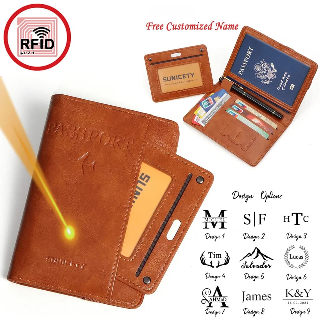 Portafoglio da viaggio sicuro con nome personalizzato personalizzato per documenti di carte Custodia per passaporto multifunzione con blocco RFID