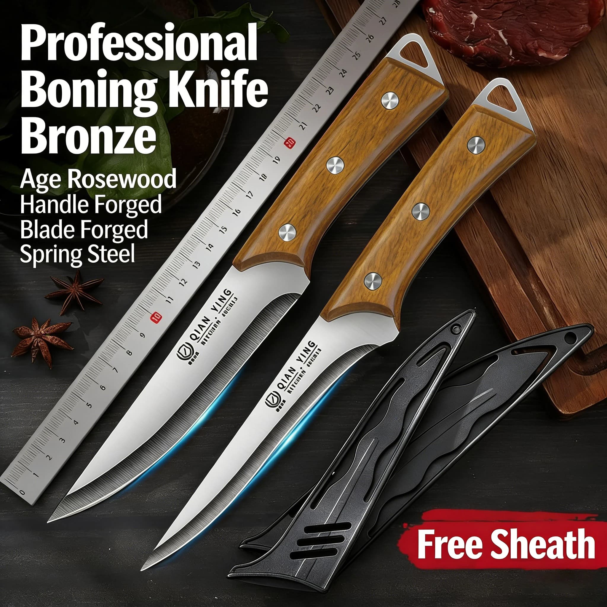 Coltello da intaglio multiuso in acciaio inossidabile con protezione per la lama, coltello da bistecca professionale da cucina con manico in legno, coltello da frutta