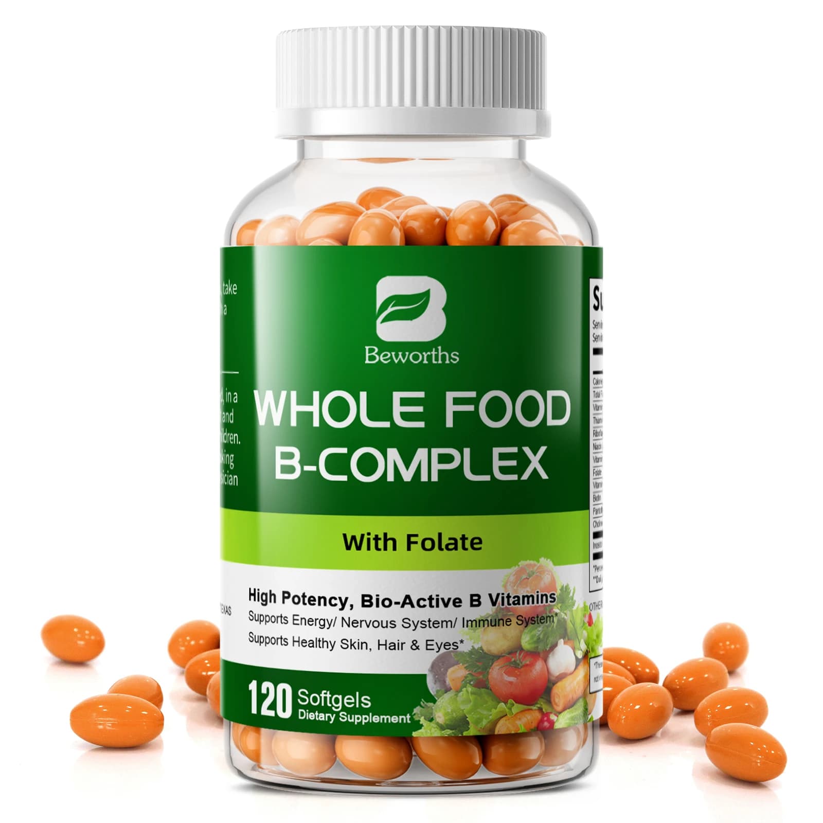 Capsule BEWORTHS B-COMPLEX Contengono Vitamina B1, B2, B3, B5, B6, B12 Supportano la Salute del Sistema Immunitario, della Pelle e degli Occhi Integratori Vitaminici Quotidiani
