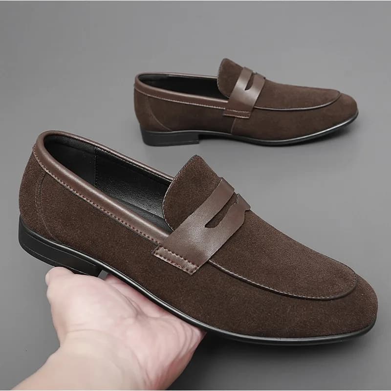 Scarpe Casual da Uomo alla Moda in Vera Pelle Scamosciata, Mocassini Comodi e Leggeri per Guida, Feste e Matrimoni