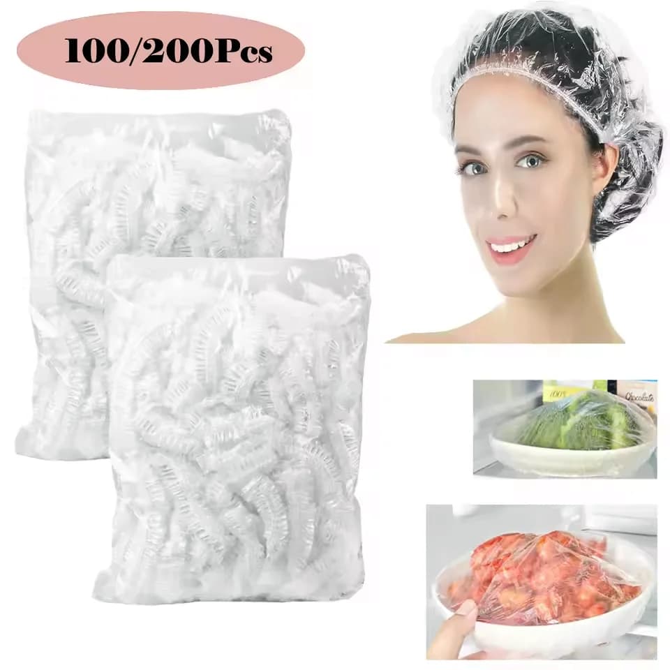 50/100 Pezzi Cuffie Doccia Monouso in PE Trasparente Spesso, Elastici, per Donna, Uso Domestico, Hotel, Salone di Bellezza e Viaggi