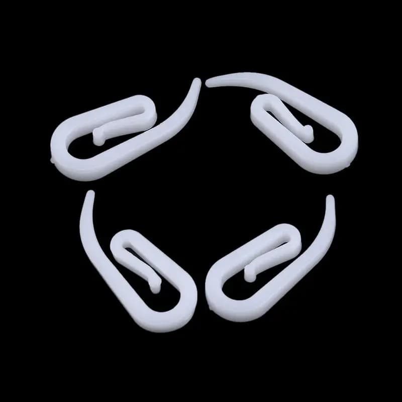 100/200 White Hooks for Curtains, Plastic Hooks for Window, Curtain Supports, Stick and Binary Accessories