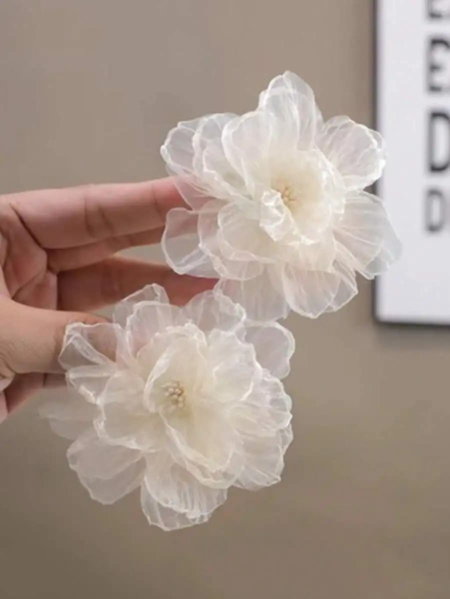 2pcs Womens White Mesh Flower Hair Clips Boho Style Barrettes Hair Accessories
