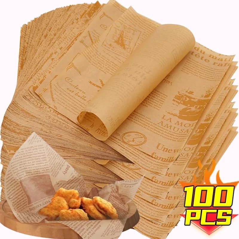 50/100 pezzi di carta a prova di olio per pane, hamburger, carta da imballaggio, cestino per alimenti, fodera per giornali, carta gastronomia a prova di grasso, per panini