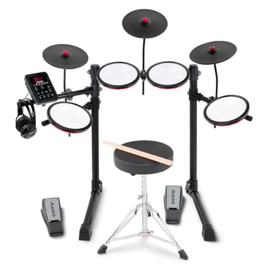 Batteria Elettronica Alesis Turbo Max con 8 Pad in Mesh Silenziosi, Lezioni, Bluetooth e Accessori, Pieghevole